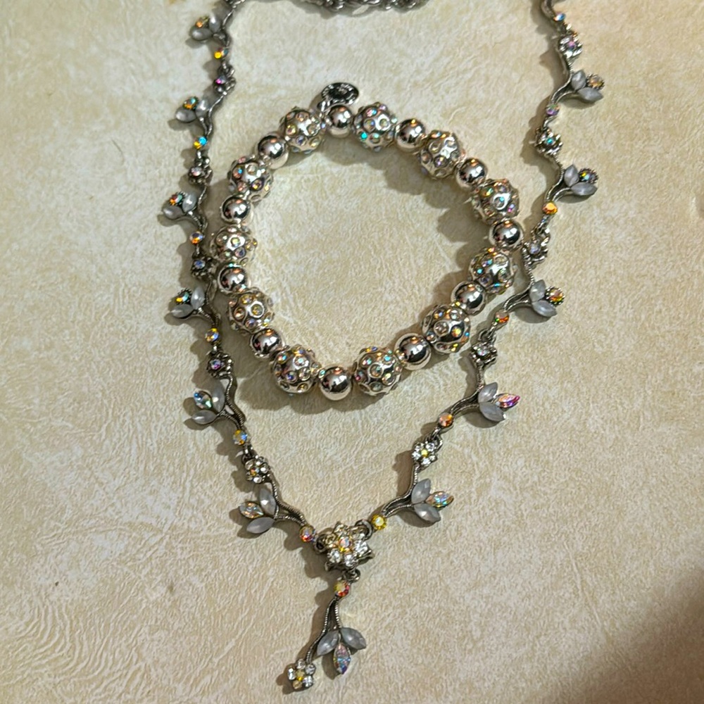 Silver and Aurora Borealis Liz Claiborne Bracelet and Necklace